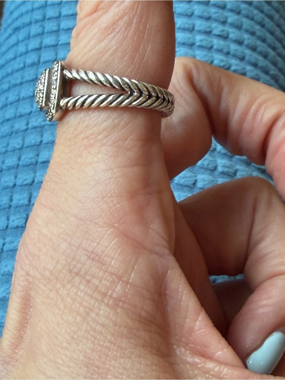 David Yurman Petite Albion Diamond Cable Ring 925 Sterling Silver Sz 7 - Picture 5 of 7